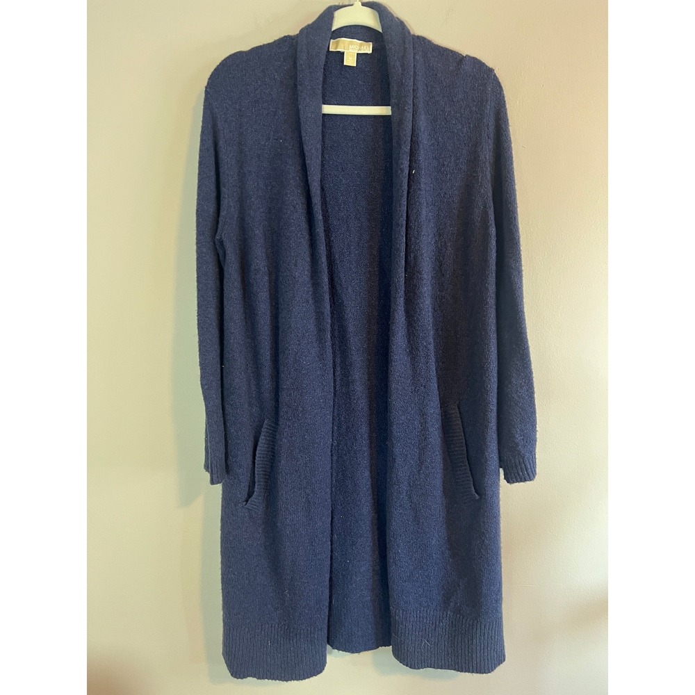 Michael Michael Kors Navy Blue Wool Blend Open Front Long Cardigan Sweater M